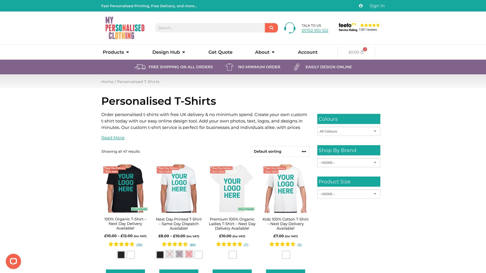 My Personalised Clothing homepage
